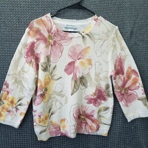 Alfred Dunner Floral Sweater 3/4 Sleeves Women's PXL
